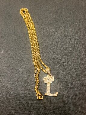 Gold-Tone Crown 'L' Pendant Necklace for Men - Gold Color